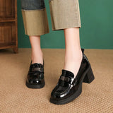 Layer Cowhite English Wind High-Heeled Shoes 2025 Spring New Thick-Heeled Fashion Shoes Comfortable Single