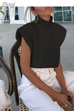 Women Fashion Solid Cropped Knitted Sweater Vest Turtleneck Sleeveless Pullover Solid Chic Tops