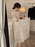 Embroidered Lace Dress Women Elegant Long Womens Dresses Slim Korean Puffe Sleeve Woman Dress2023 New
