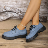 British Wind Large-Size Thick-Sed Leather Shoes Women's Spring And Autumn New Thick Heel Lace Small Leather