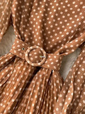Women White/Black/Brown Polka Dot Long Dress Vintage Round Neck Puff Sleeve Elegant A-Line Maxi Vestidos Female 2023
