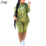 Print Tracksuit Women Set Top Shorts Casual 2 Piece Sets Womens Outfits One Shoulder Matching Sets for