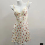 Pajamas 2025 Women's New High-End Printed Bows Small Breast With Chest Cushion Ice Ribbon Sling