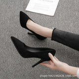 Women 2025 Spring And Autumn New Black Fine Tip Light Mouth Velvet Professional Shoes Large-Size Etiquette