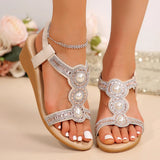 New Flat Bottom Heel Sandals Women Fashion Water Drill Beach Sandals Bohemian Women's