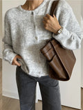 White With Soft Knitted Cardigan Female Retro Buckle Gray Wool Sweater Coat In