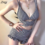 Bikini Sets Women Backless Sexy Slim Ruffles Summer Beach Style Classic Ulzzang Ladies Vacation Casual Retro