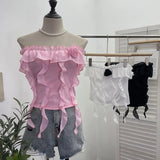 Shooting Pure Wind Lotus Leaf Side With A Word Shoulder Bra Small Vest Short Three-Dimensional Flowers Sleeveless Top
