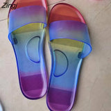 Women 2023 Summer Woman Jelly Shoes Candy colors PVC Flat Sandal Ladies Peep Toe Casual Slides Female Flip Flops