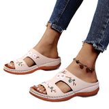 Slippers Women's Car Slopes And Slippers Flat Solid Color Thick Bottom Home One Foot Embroidered Cool