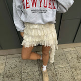 Personality Irregular Design Feel White Lace Skirt Fashion Hot Girl With Breathable