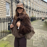 Women's Clothing Explosion High Street Fashion Faux Fur Effect Collared Long-Sleeved
