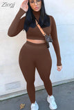 Women 2 Piece Set Solid Color Fall Autumn Fall Suit Sets Long Sleeve T-shirt Crop Tops High Waist Leggings Gym Workout