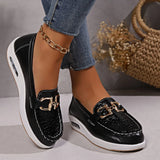Bottom Round Head Metal Buckle Low Single Shoes Women Large Size Stone Pattern Four Seasons Lazy Happy