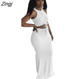 Women Sets Ruched Drawstring Sleeveless Tank Crop Top and High Waist Mermaid Maxi Skirt Set for Women Elegant Two Piece