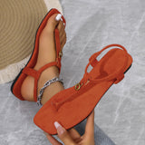 Summer New Women's Flat-Soled Sandals Large Square Head Clamp Roman Flat Bottom Toe