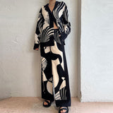 Women's Clothing Printing Color Loose Waist Pocket Broad Legs Casual Fashion Set Women's Two