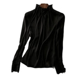 Spring Long-Sleeved Shirt Elegant Temperament Loose Wooden Ear Collar Loose French Silk Silk Top