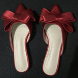 spring and summer women's shoes Korean silk satin Pointed bow tie slippers Baotou flat heel sets semi
