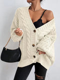 V-Neck Solid-Colored Open-Shirt Autumn And Winter Lazy Lantern Sleeve Loose Single-Caught Sweater Coat