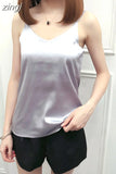 Casual Summer Tank Tops Women Sexy Top Solid Gray Champagne Green Black White Loose Camisole Tank Lady Silk Top