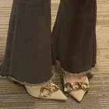 Heels High-Heeled Shoes 2025 Spring And Autumn New Pointed Women's Singles Shoes Shallow Female Shoes Chain Sexy High