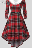 Christmas Costume Party Dress Women Long Sleeve Deep V-neck Vintage Elegant Winter Dress New Year Holiday