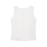 Sleeveless Round-Neck French Top 2025 Spring Quiet Luxury Lace Lace Linen