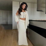 Glutinous Sweater Three-Piece Tset Tset With Long Skirt And Open Shirt Gentle And Sleek