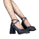 New National Style With Skirt Waterproof Platform High Heels Woman's Head Button Mary Jane Shoes Thick Heel