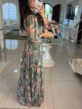 Women's Summer New V-Neck Fashion Elegant Print Long Dress Dress