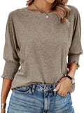 Women's 2025 Spring/Summer Fashion Sleeve 7-Sleeve T-Shirt Round Collar Basic Lace