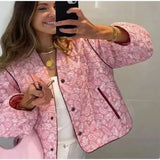 Women's Explosive Pink Print Splicing Coat - Long-Term Stocking Assured