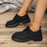 British Wind Large-Size Thick-Sed Leather Shoes Women's Spring And Autumn New Thick Heel Lace Small Leather