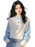 Year's Popular Explosion Super-Look Unique Beautiful Ocean Design Fake Two Blue Stripes Spliced Polo