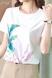 Fashion Women Shirt Silk Blouses for Woman Short Sleeve Shirts Tops Woman White Print Pullover Summer OL Blouse Tops
