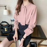 Spring New Loose Long Sleeve Women's Shirt Pink Office Lady Fashion Women Tops and Blouse with Bow Korean Blusas