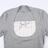 Patchwork Pleat Fungus He Long Sleeve Tee-Outfit