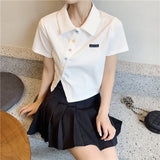 Zingj Cotton 2024 Summer New Polo Shirt Short-Sleeved T-Shirt Female Slim High Waist Lapel Short Style Student Jacket