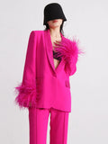 Zingj New Temperament Top Collar With Diamond Design Sense Cuff Stitching Ostrich Hair Long Sleeve Suit Spring