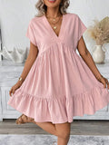 Women's Dress 2025 Summer Holiday Windy Windy Leaves Edge V Collar Solid Loose Short