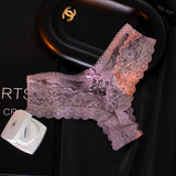 Thin Solid Color Lace Thong Woman Cotton Crotch T-Shirt Hollow Low-Waisted Trousers Ladies
