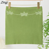 Women Spring Autumn Sexy Embroidery Knitting Floral Solid Color Casual Party Summer Wrapped Short Pencil Skirt