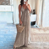 Zingj Summer New Solid Color Sexy U-Back Collar Strap Back Dress-Outfit