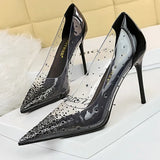 Shoes 2021 New PVC Transparent Heels Women Pumps Sparkle Rhinestones High Heels Sexy Party Shoes Stiletto Large Size
