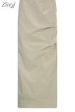 Harajuku Fashion Low Waist Solid Maxi Skirt Women High Waist Retro Ruched Cargo Skirts Long Split Tech Outfits