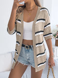 Shooting 2025 Spring And Summer Casual Striped Air Sleeve Knitted Knitted Holiday Cardigan Women's