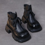 Layer Of Kraft Handmade Pine Cake Bottom Boots Women Autumn And Winter Retro New Bare Boots Thick Bottom Square Head Martin Boots