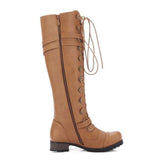 Large-Size Knight Boots Women Low And Flat Bottom Round Head Belt Buckle Cross-Tie