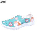 Cartoon Nurse Doctor Print Women Sneakers Slip on Light Mesh Shoes Summer Breathable Flats Shoes Zapatos